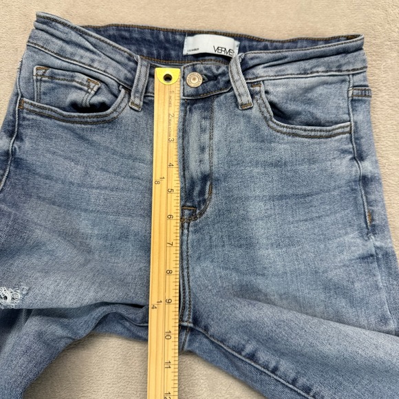 VERVE Los Angeles Jeans Women's 27 Raw Hem Straight Ankle Distressed Blue Denim - Picture 13 of 15